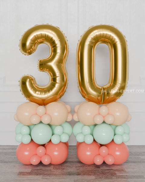 Mint, Coral, Blush, and Gold, Double Number Balloon Columns, inflated with air