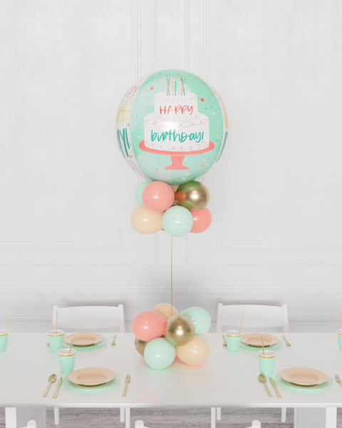 Mint, Coral, Blush, and Gold - Happy Birthday Orbz Balloon Centerpiece