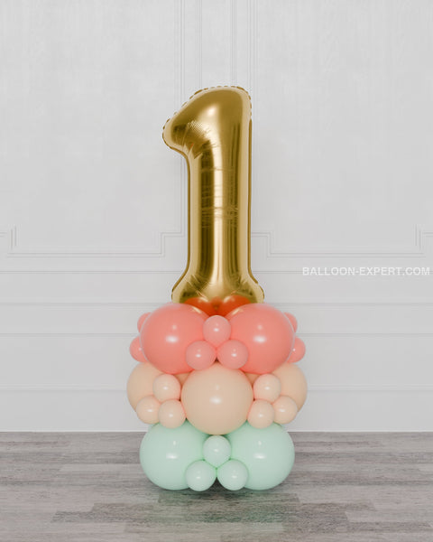 Mint, Coral, Blush, and Gold Number Balloon Column from Balloon Expert