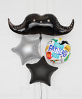 Mustache Foil Balloon Bouquet, 4 Balloons, close up image