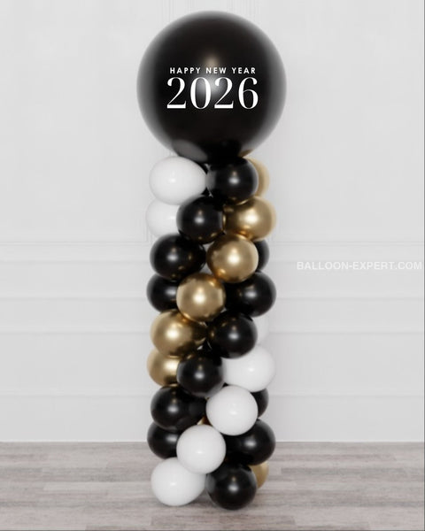 Black, White, and Gold Jumbo Balloon Column for New Year