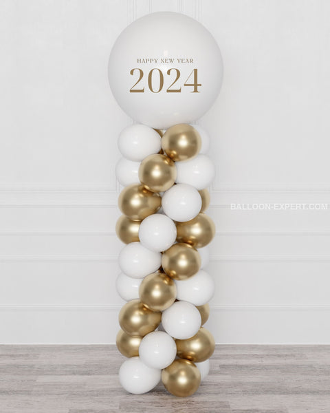 New Year - White and Gold Jumbo Balloon Column, sold by Balloon Expert