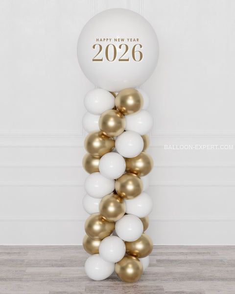 New Year - White and Gold Jumbo Balloon Column Balloon Bouquets
