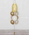 New Year Champagne Balloon Bouquet 10 Balloons - Gold And White Bouquets
