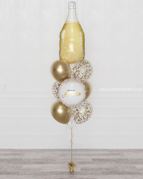 New Year Champagne Balloon Bouquet 10 Balloons - Gold And White Bouquets