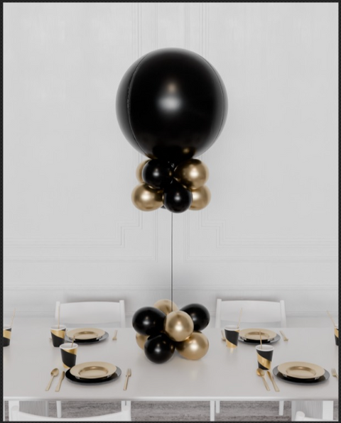 New Year Orbz Balloon Centerpiece - Black and Gold