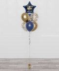 New Year Star Confetti Balloon Bouquet, 7 Balloons, in Blue and Gold, full image