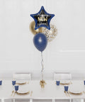 New Year Star Confetti Foil Balloon Bouquet, 4 Balloons, in Blue and Gold, sold by Balloon Expert