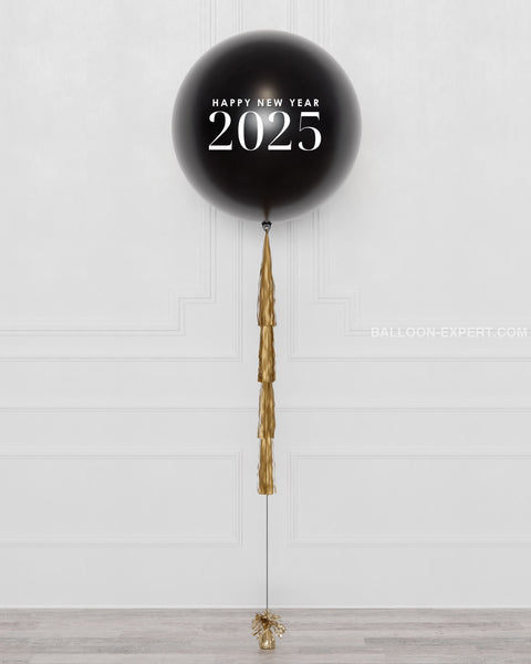 New Year's Eve Black and Gold Jumbo Balloon with Tassels full image