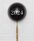 New Year's Eve Black and Gold Jumbo Balloon with Tassels, close up image