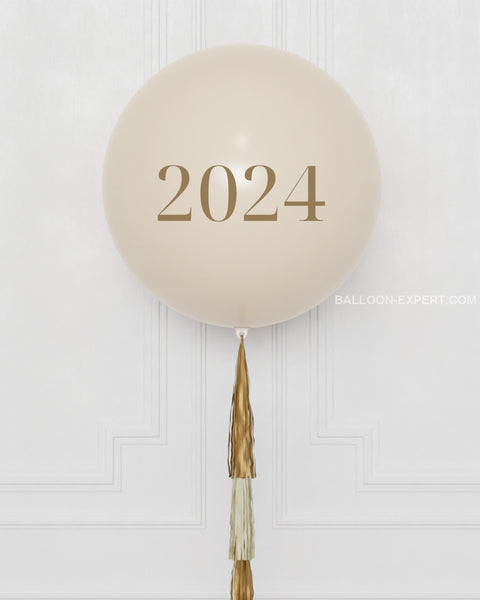 New Year's Eve Cashmere and Gold Jumbo Balloon with Tassels, close-up image