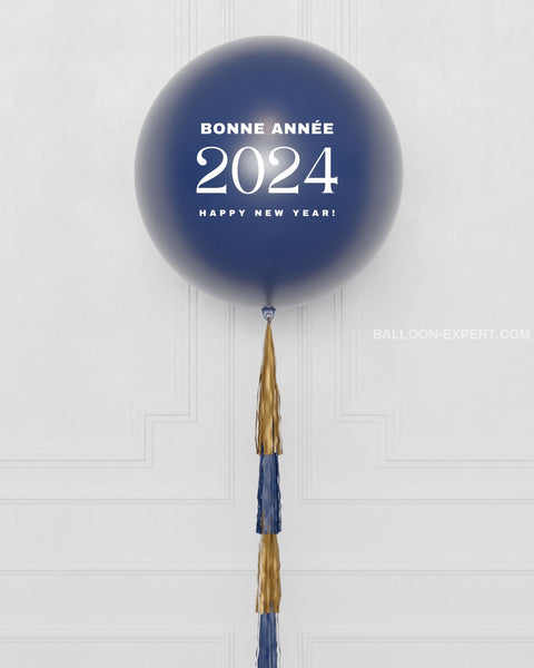 New Year's Eve Navy Blue and Gold - Jumbo Balloon with Tassels, close-up image