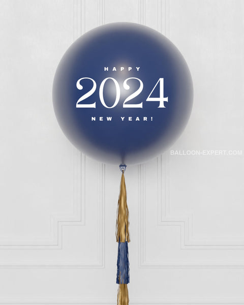 New Year's Eve Navy Blue and Gold - Jumbo Balloon with Tassels, inflated with Helium