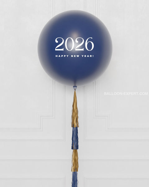 New Year's Eve Navy Blue and Gold - Jumbo Balloon with Tassels, close up, 2026