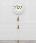 New Year's Eve Navy White and Gold Jumbo Balloon with Tassels, Inflated with helium