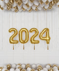 New Years Eve 2024 Balloon Package, in White and Gold latex balloons, inflated with helium