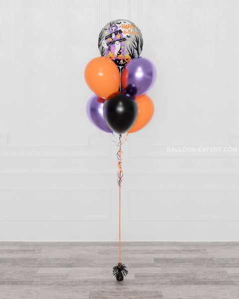 Orange, Black, Purple Happy Halloween Balloon Bouquet, 7 Balloons, helium Inflated