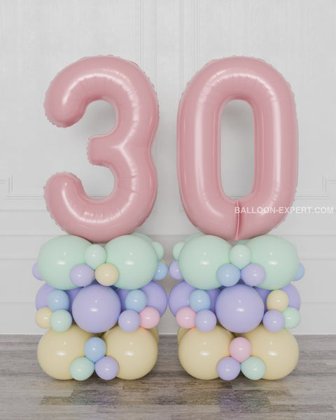 Pastel Rainbow Double Number Balloon Columns, inflated with air