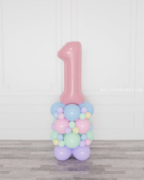 Pastel Rainbow Number Balloon Column from Balloon Expert