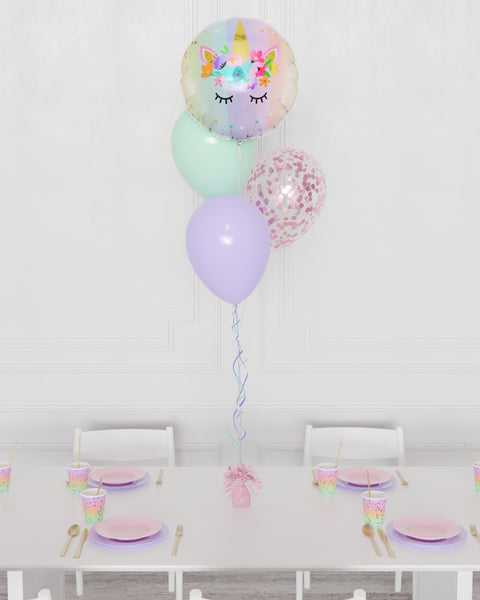 Pastel Unicorn Confetti Foil Balloon Bouquet, 4 Balloons from Balloon Expert