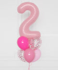 Pink and Fuchsia - Number Confetti Balloon Bouquet, 7 Balloons, close up image, sold by Balloon Expert