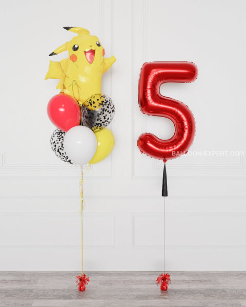 Pokemon Supershape Confetti Balloon Bouquet and Number Balloon from Balloon Expert