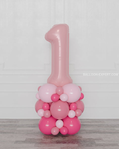 Pink and Fuchsia Number Balloon Column, air-inflated