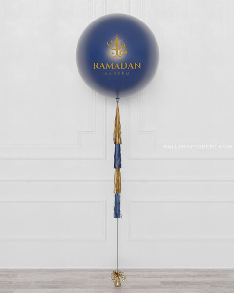 Ramadan Kareem Blue Jumbo Balloon with Tassels, Helium Inflated