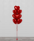 Red Heart Foil Balloon Bouquet, 10 Balloons, Helium Inflated, sold by Balloon Expert