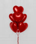 Red Heart Foil Balloon Bouquet, 7 Balloons, closeup image, sold by Balloon Expert