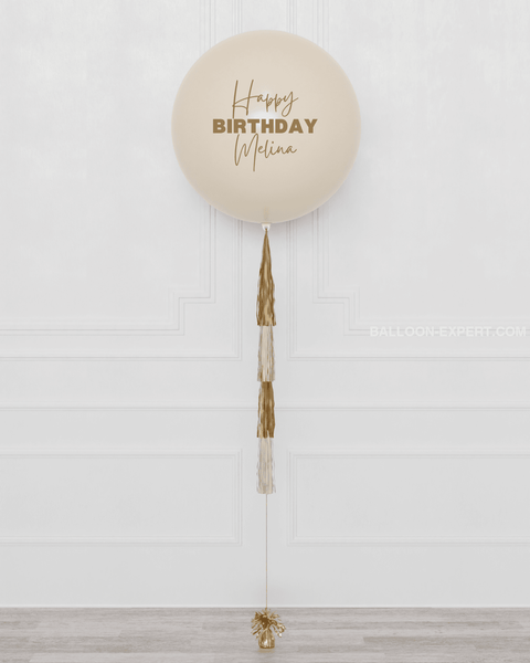 Sage and Ivory Jumbo Balloon with Tassels, sold by Balloon Exoert