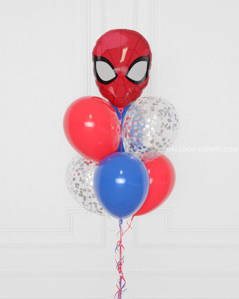 Spider-Man Foil Confetti Balloon Bouquet, 7 balloons, close up image, Balloon Expert