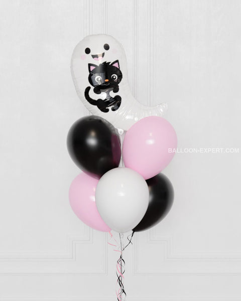 Spooky Cute Ghost Balloon Bouquet, 7 Balloons, close up image