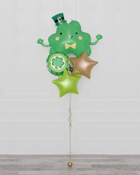 St.Patrick's Day Foil Balloon Bouquet, 4 Balloons, Green and Gold, Full image