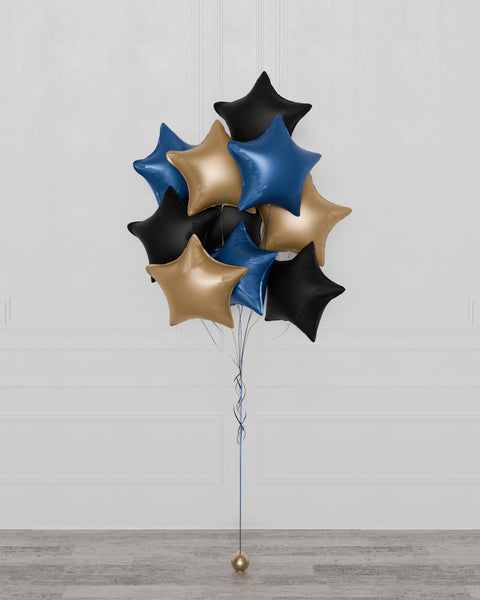 Stars Foil Balloon Bouquet, 10 Balloons - Blue, Gold, and Black