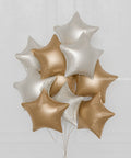 Stars Foil Balloon Bouquet, 10 Balloons in Gold and White, Helium Inflated, Closeup