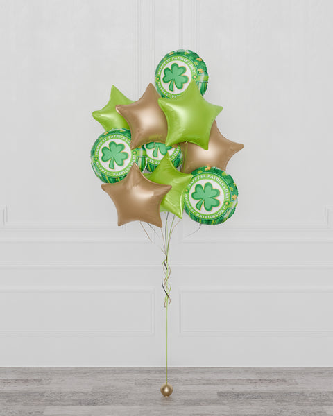 St. Patrick's Day Stars Foil Balloon Bouquet, 10 Balloons, Green and Gold