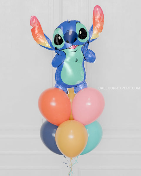 Stitch Supershape Balloon Bouquet, helium inflated, close-up image