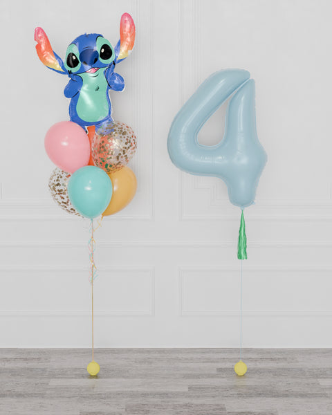 Stitch Supershape Confetti Balloon Bouquet and Number Balloon