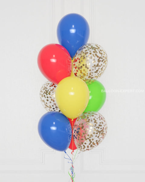 Super Mario Bros Confetti Balloon Bouquet, 10 Balloons, Close Up Image