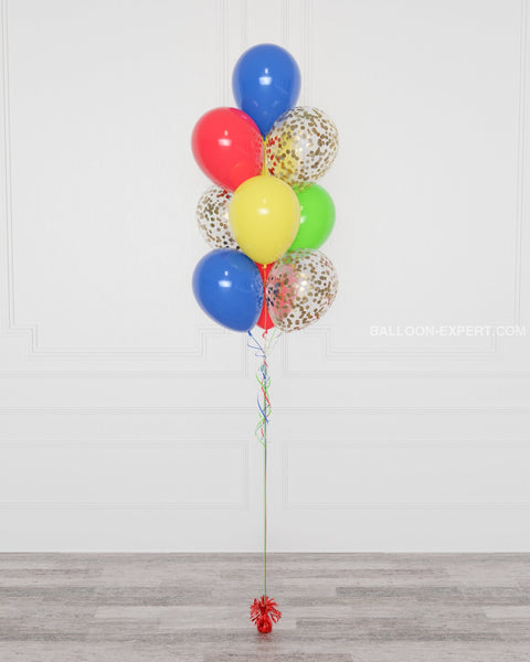 Super Mario Bros Confetti Balloon Bouquet, 10 Balloons, Full Image