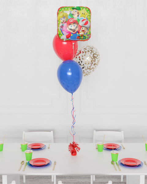 Super Mario Bros Confetti Foil Balloon Bouquet, 4 Balloons from Balloon Expert