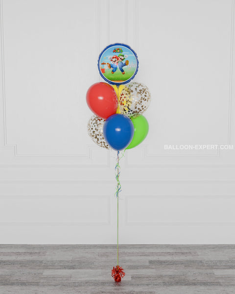 Super Mario Bros Foil Confetti Balloon Bouquet, 7 balloons