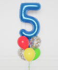 Super Marion Bros Number Confetti Balloon Bouquet, 7 Balloons, close up, sold by Balloon Expert