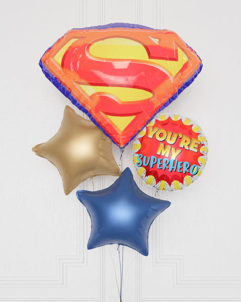 Superman Foil Balloon Bouquet, 4 Balloons, close up image
