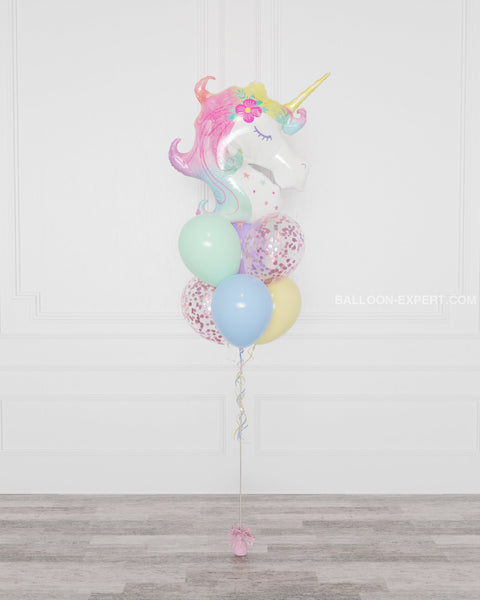 Unicorn Supershape Confetti Balloon Bouquet, full image, Balloon Expert