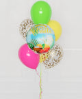 Vive La Retraite Tropical Confetti Balloon Bouquet, 7 Balloons, closeup image, sold by Balloon Expert