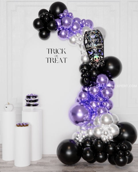 Wednesday Addams Balloon Garland, 12ft, inflated with air, sold by Balloon Expert