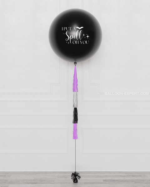 Wednesday Addams Custom Jumbo Balloon with Tassels, inflated with helium