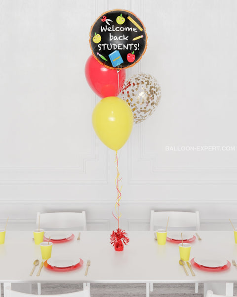 Welcome Back Student Foil Confetti Balloon Bouquet, 4 Balloons, sold by Balloon Expert